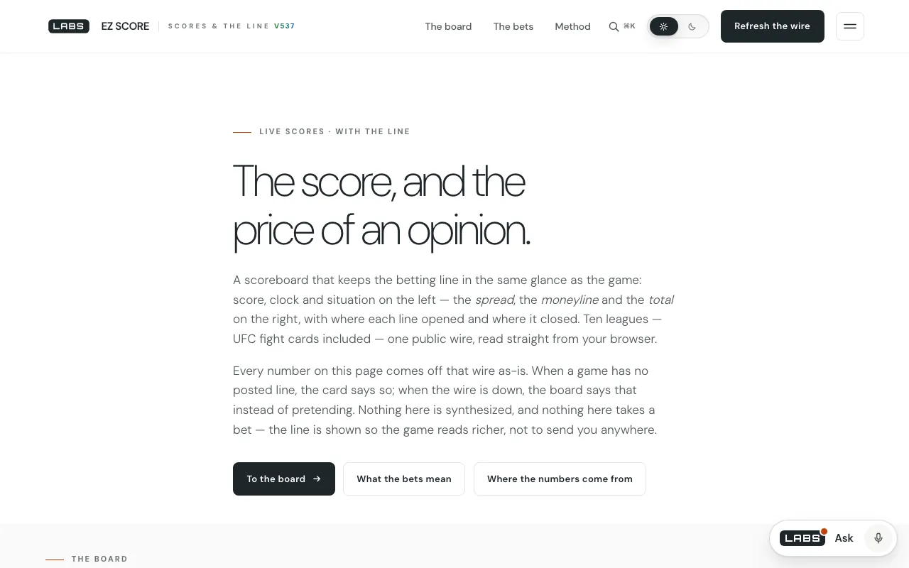 First-screen capture of the labs.llc EZ Score page